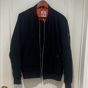 UNIF Black Bomber Jacket with Orange Lining